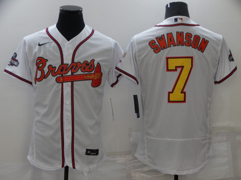 2021 Men Atlanta Braves #7 Swanson white game MLB Jersey->atlanta braves->MLB Jersey